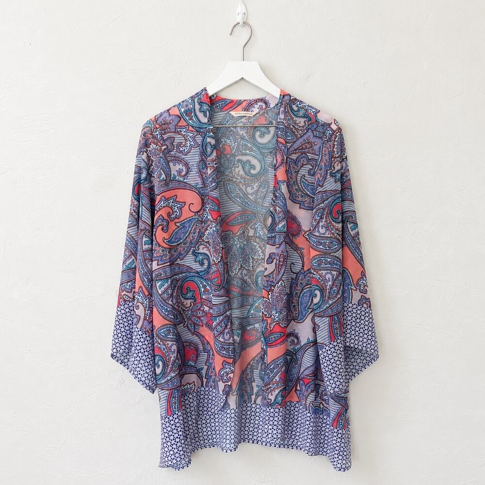 Soft Surroundings Coral Blue Paisley Poncho Tunic Blouse Medium